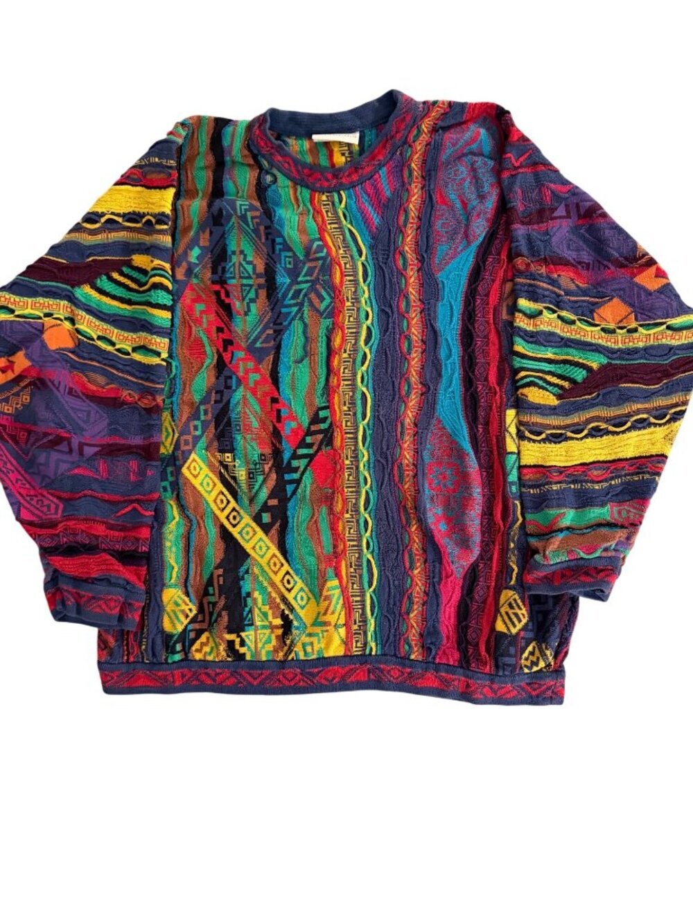 Coogi Mens 3D Textured  Knit Sweater Size XL Multicolor Cotton 1990s Streetwear